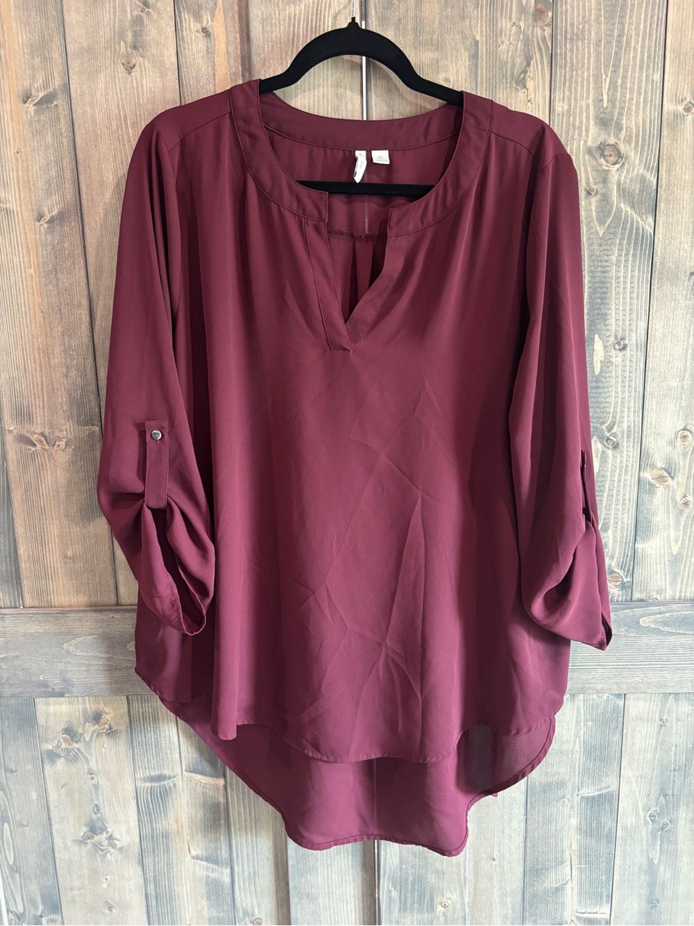 Relaxed Burgundy Split-Neck Blouse